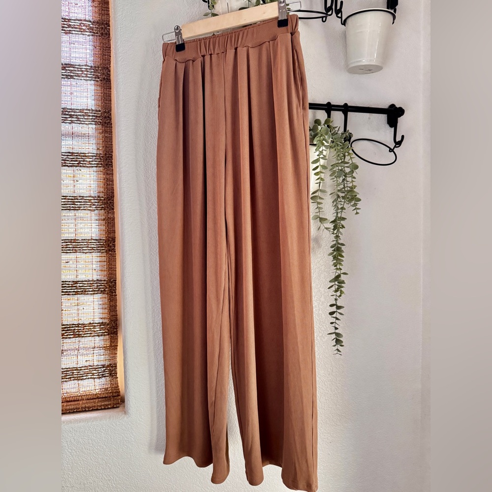 Cider Coffee Brown Pleated Wide Leg  Pants XXS